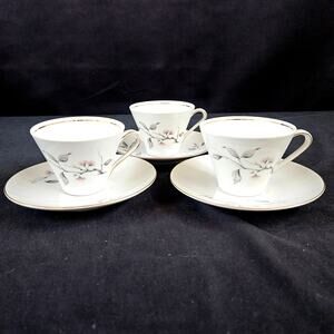 Schumann Arzburg Bavaria Tea Cup and Saucer Set of 3 Pink Flowers Gray Branches